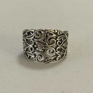 Vintage 925 Sterling Silver Filigree Engraved Cutouts Statement Band Ring Sz 9